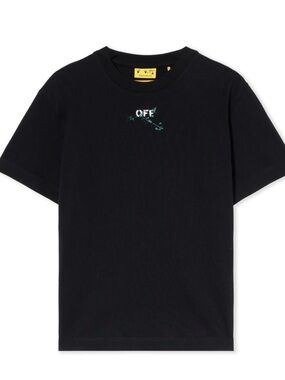 Off-White Black Short Sleeve Tee with Teal Chest Logo